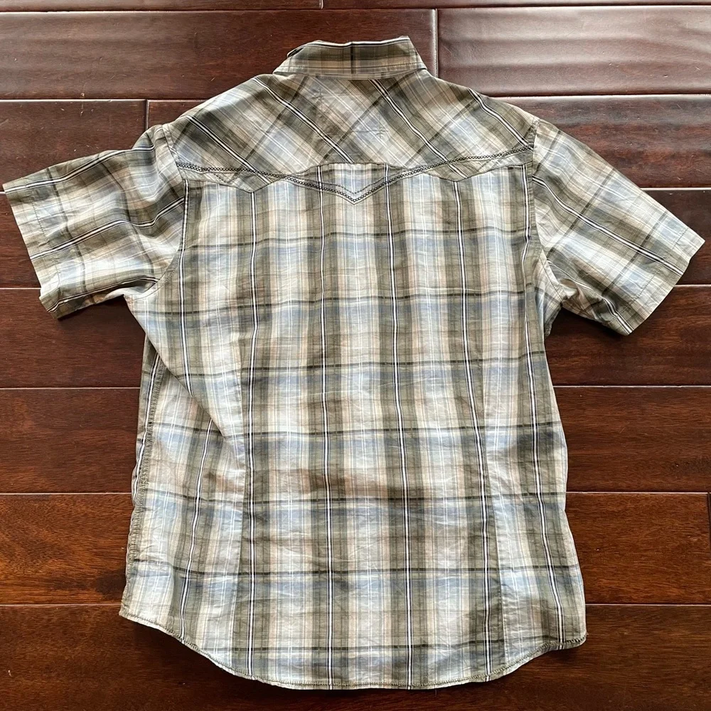 DKNY Size Large Western Style Pearl Snaps Short Sleeve Patterned Shirt - Picture 6 of 8